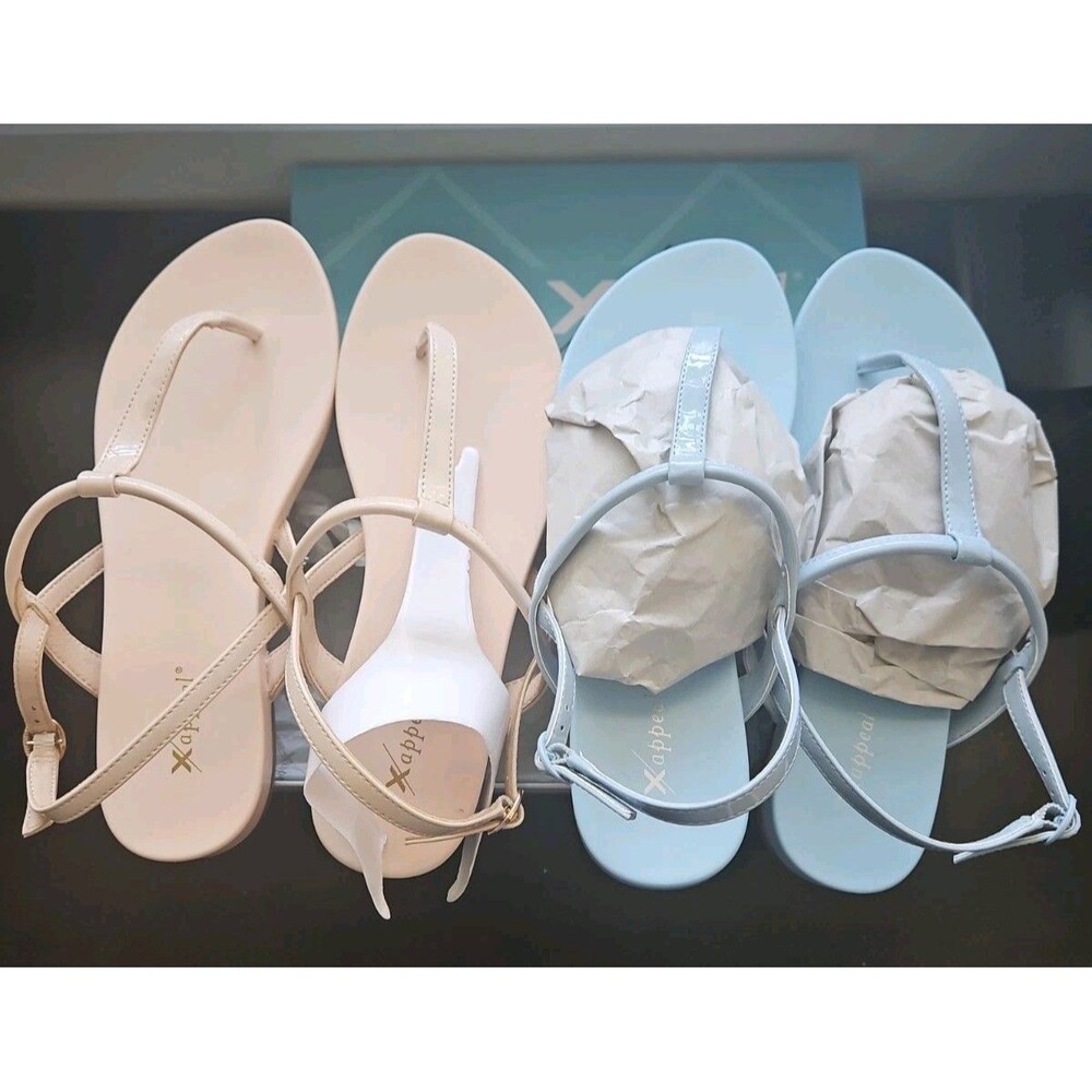 XAPPEAL KATY Women's Beige & Powder Blue Flat Ankle Strap Sandal size 9 Lot Of 2